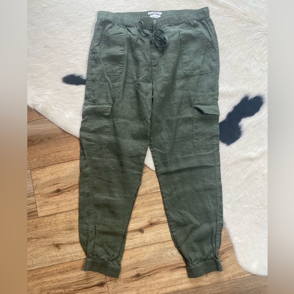 Nicole Miller New York women's linen jogger pants in a solid green - Picture 1 of 9
